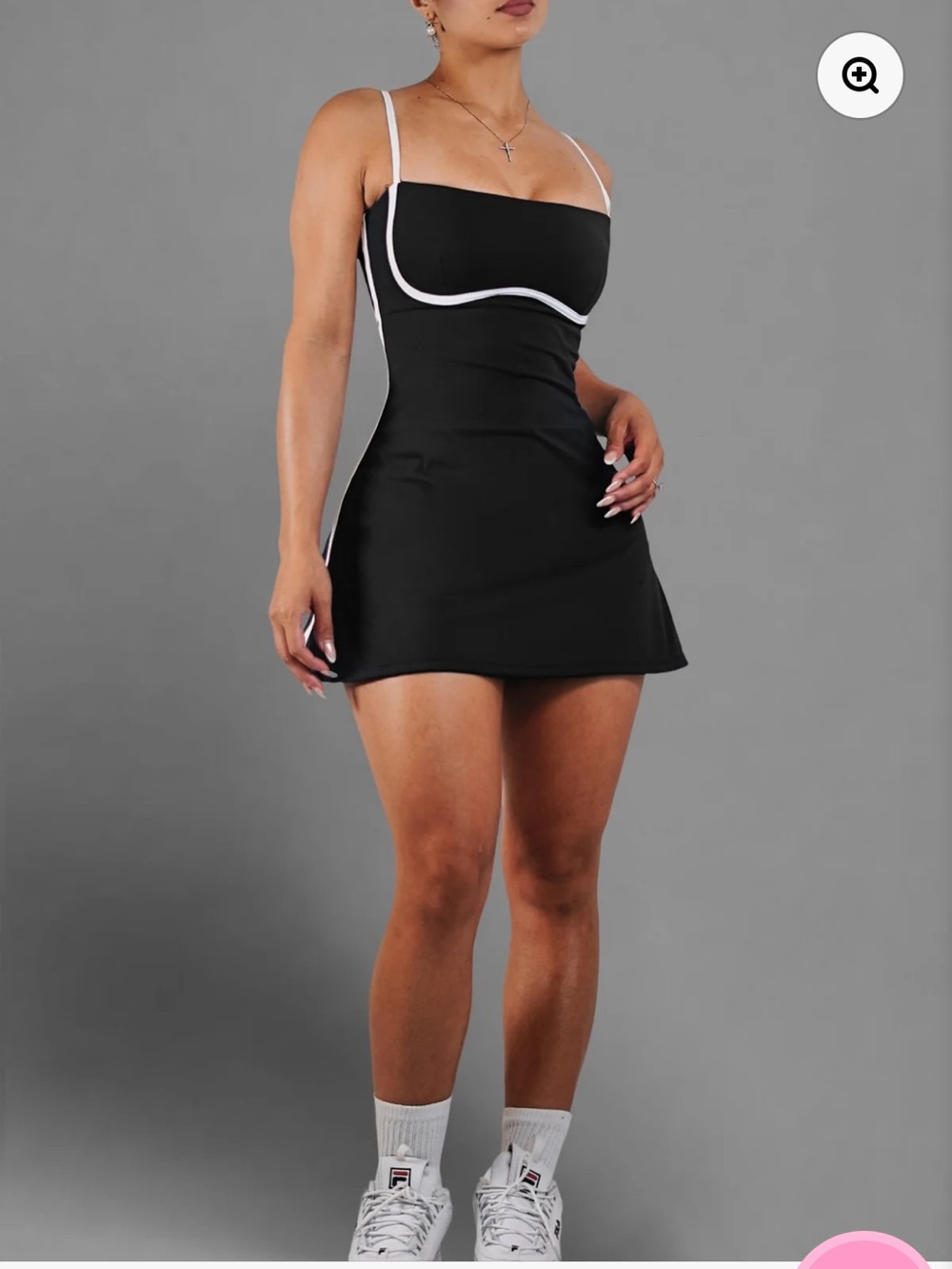 Fitness Fashioness Black Mini Dress with White Piping